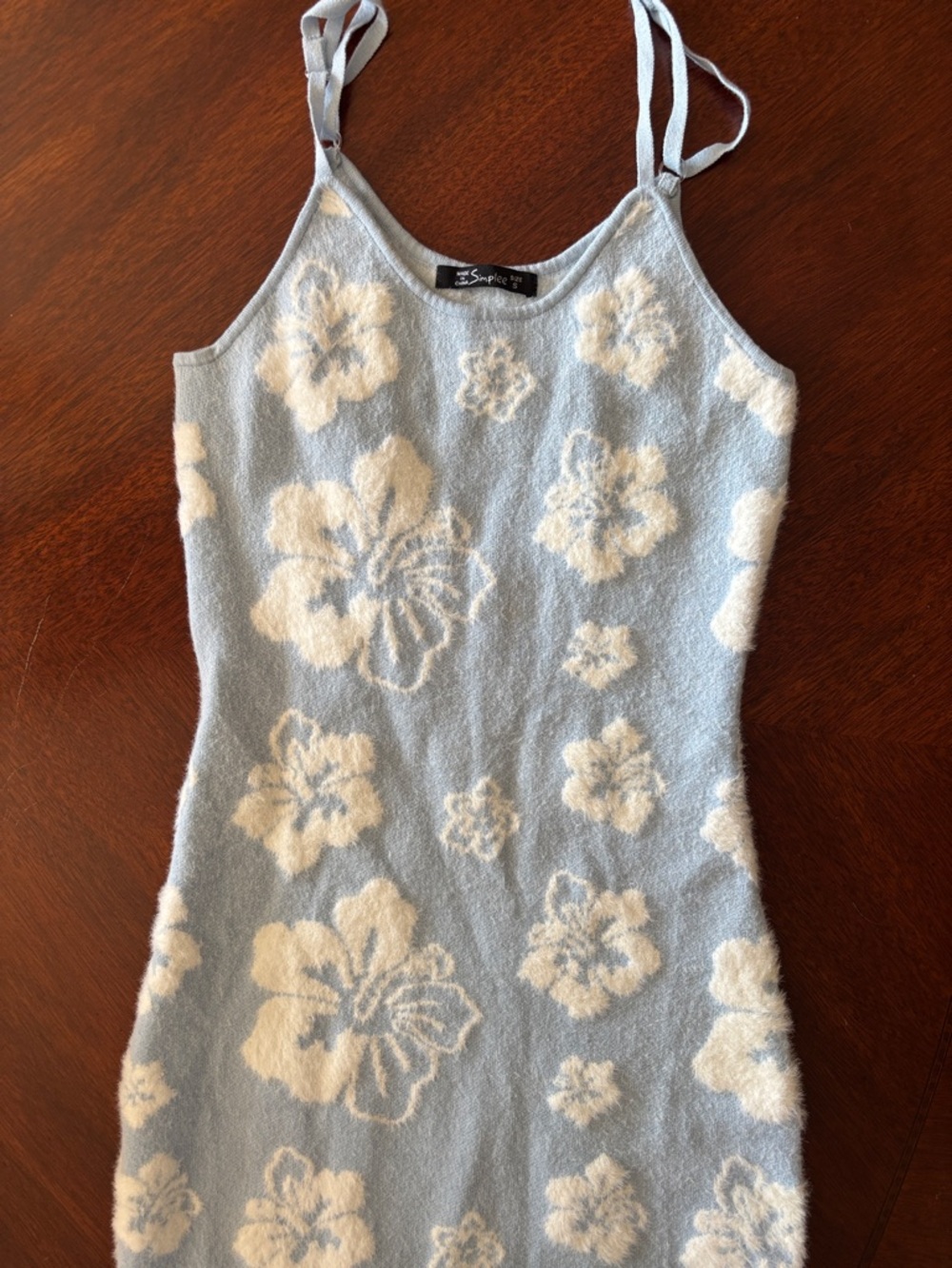 Simplee Apparel Light Blue and White Floral Terry Tank Dress